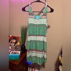 Escapada Green and White Halter Sundress Midi